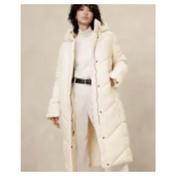 Banana Republic Puffer Coat Long Hooded Water Repellent Womens Large NWT - Picture 1 of 9